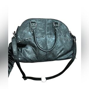 Studded Leather Black Tote Satchel Crossbody Bag